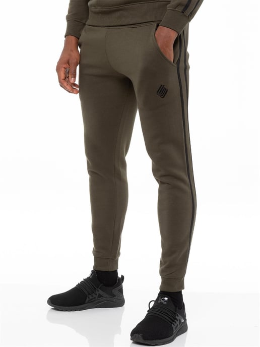 Enzo | Herren Pullover Tape Hoodie Trainingsanzug Set - Khaki - Image 5