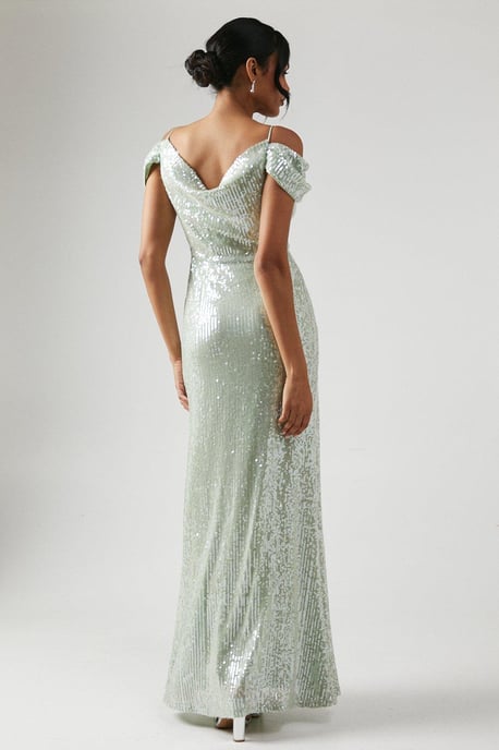 Cold Shoulder Sequin Bridesmaids Dress - Image 3