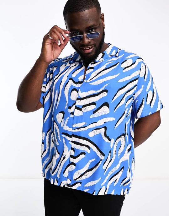 ASOS DESIGN relaxed deep revere shirt in blue zebra print