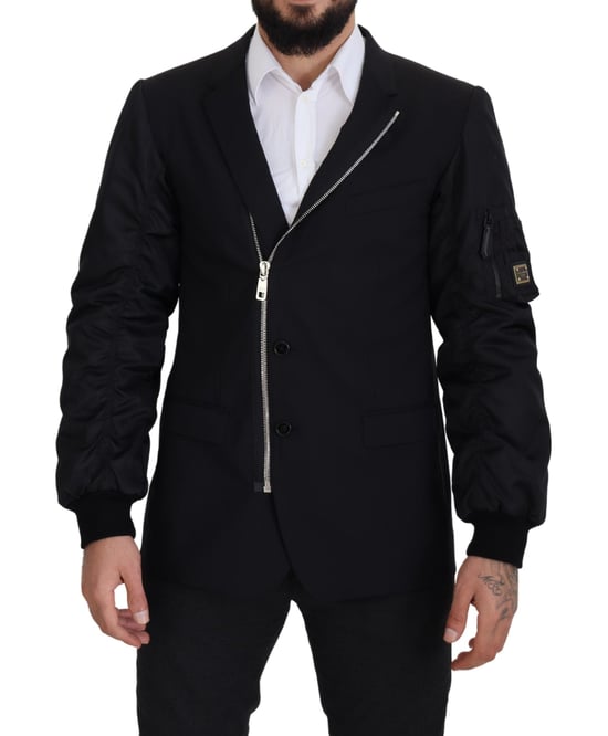 Dolce & Gabbana Schwarze Wolljacke mit Vollem Reißverschluss und Langen Ärmeln für Herren - Image 1