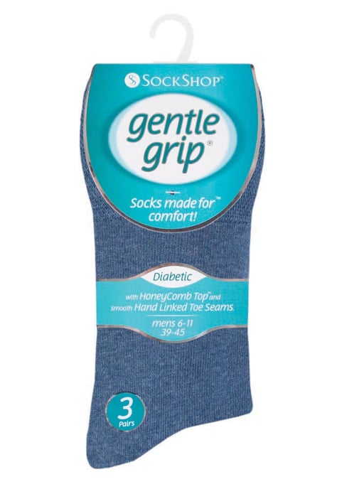 Gentle Grip - Herren 6 Paar Multipack Diabetiker Socken mit Honigkamm oben und Hand verbunden Toe Nähte - Blues - Image 2