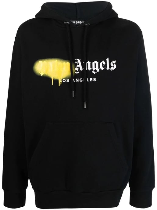 Palm Angels Los Angeles Gelbes Spray Logo-Druck Hoodie Schwarz - Image 1