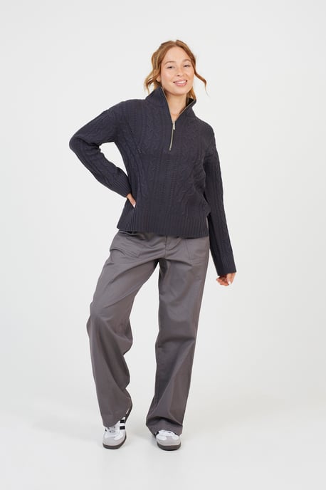 Charcoal Half Zip Cable Knit Jumper