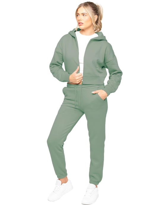 Enzo | Womens Crop Zip Hoodie Trainingsanzug Set - Image 2