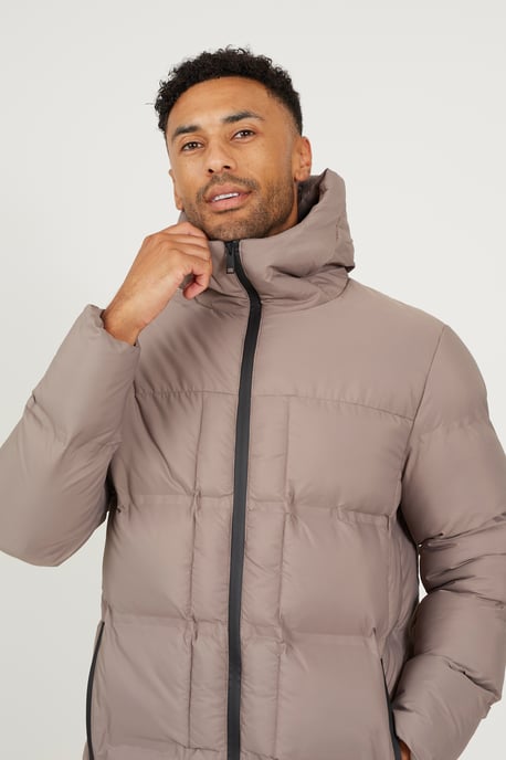 Taupe Longline Padded Hooded Jacket