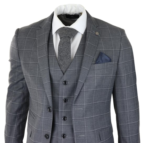 Herren grauer Anzug 3-teilig kariert Vintage Retro schick Hochzeit klassisch tailliert - Image 3