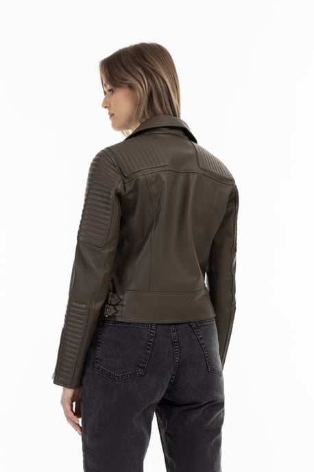 Dreimaster Bikerjacke aus Leder Damen Taupe - Image 4