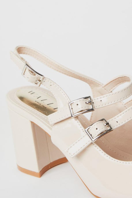 Devon Sling Back Double Mary Jane High Block Heel Court Shoes