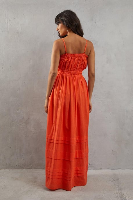 Linen Shirred Body Hem Detailed Maxi Dress