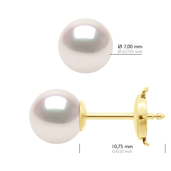 Earrings - Yellow Gold 750 ( 18 Carats) - Real Cultured Pearls Akoya Japanese Certified Round 7-8 mm