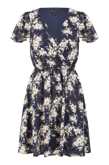 Navy Floral Blossom Print Skater Dress