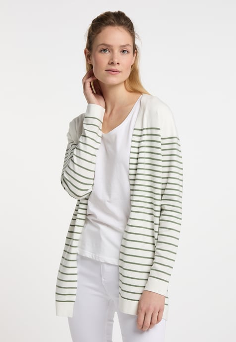 Dreimaster Cardigan Damen Wollweiss Oliv - Image 3