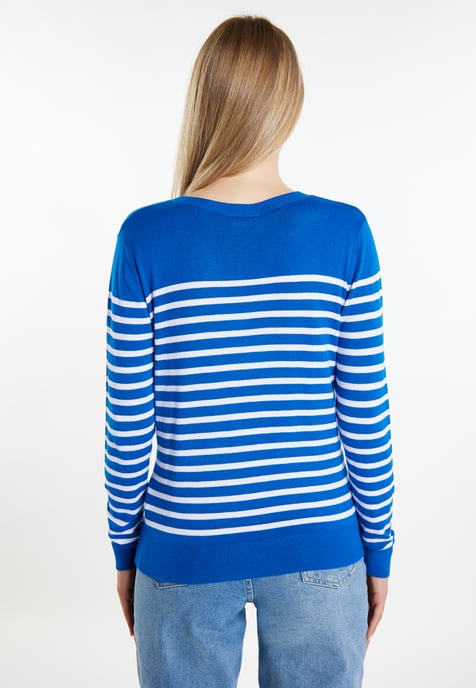 Dreimaster Strickjacke Damen Königsblau Weiss - Image 4