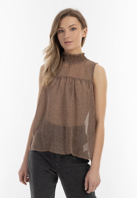 Dreimaster Bluse Damen Braun Wollweiss - Image 3