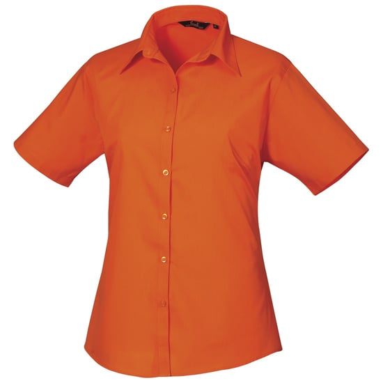 Premier Damen Kurzarm Popeline Bluse / Arbeitshemd (Orange) - Image 1