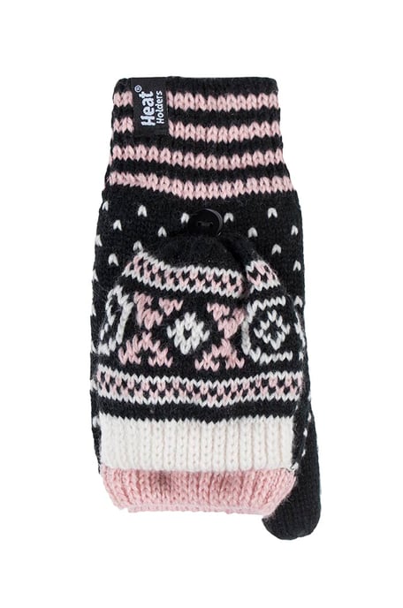 Ladies Warm Fairisle Patterned Thermal Fingerless Converter Handschuhe - Image 1