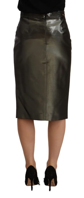 GF Ferre Women's Metallic Gray High Waist Pencil Midi Skirt