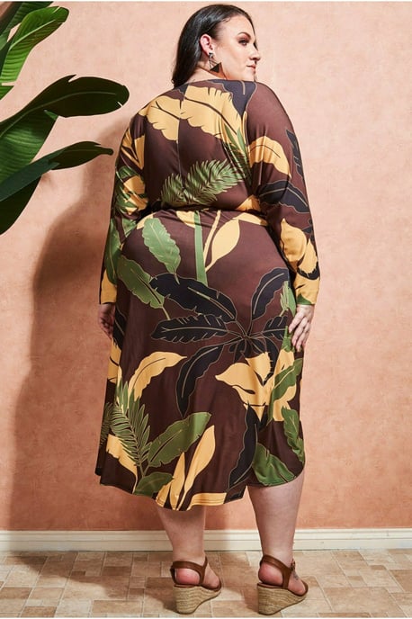 Printed Batwing Wrap Midi Dress