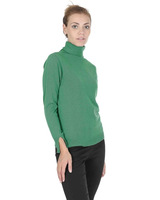 Crown Of Edinburgh Cashmere Womens Turtleneck Sweater Coe 0023 Green