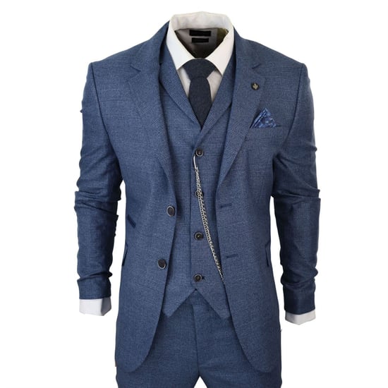 Herren 3-Teiliges Blaues Prince-of-Wales-Hahnentritt-Anzug - Image 2