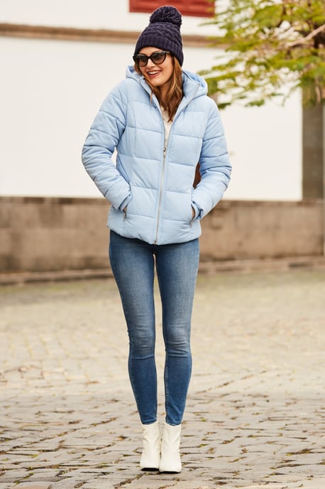 Powder Blue Premium Padded Jacket With Silver Zip Pockets