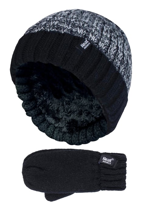 Wärmehalter - Kinder Jungen Winter gestrickt Thermofleece gefüttert Cuffed Beanie Mütze und Handschuhe Set - BTO1P6 - Image 1