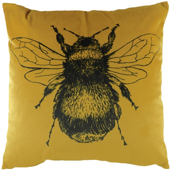 Evans Lichfield Gold Bee Square Printed Velvet Cushion Cover