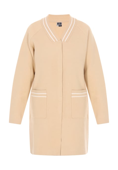 Dreimaster Cardigan Damen Beige Weiss Streifen - Image 1