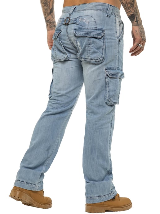 Enzo | Herren Cargo Combat Jeans - Hellblau - Image 3