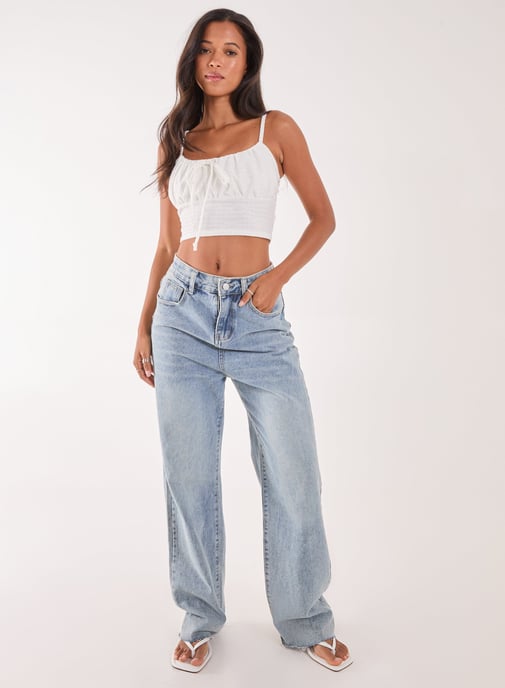 Textured Daisy Tie Strappy Top