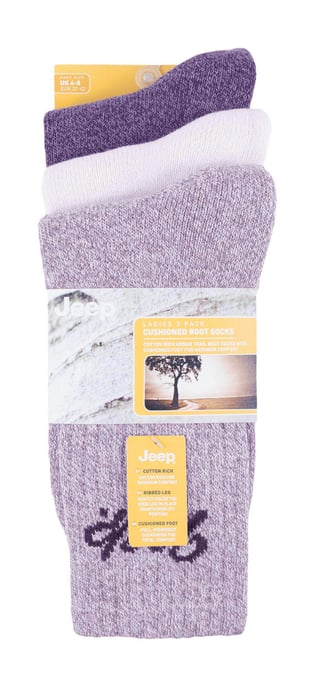 Womens Hiking Boot Socks | Jeep | Ladies Ribbed Outdoor Cushioned Socks with Reinforced Heel and Toe - Violet / Cream - Image 2