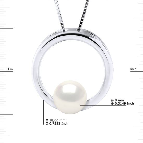 CIRCLE Necklace Freshwater Pearl Round 8-9 mm White 925