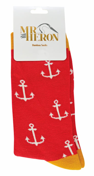 Herr Heron - Herren Bambus Socken | Neuheit Funky Socken | Gemusterte Argyle gestreifte Socken | Atmungsaktiv Weich | Geschenke für Ihn - Anker (Rot) - Image 2