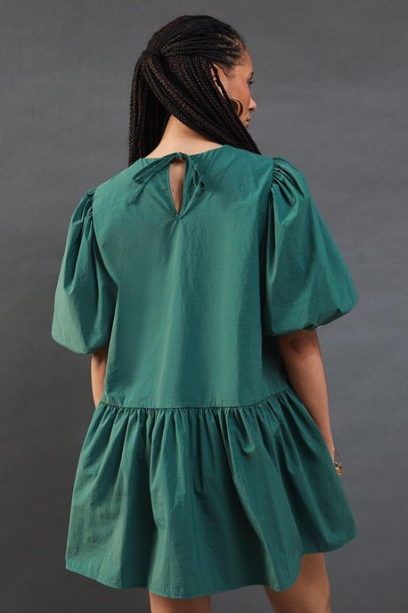 Taffeta Drop Waist Mini Smock Dress