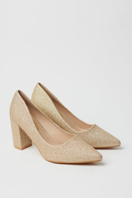 Blakely Glitter High Block Heel Pointed Court Shoes