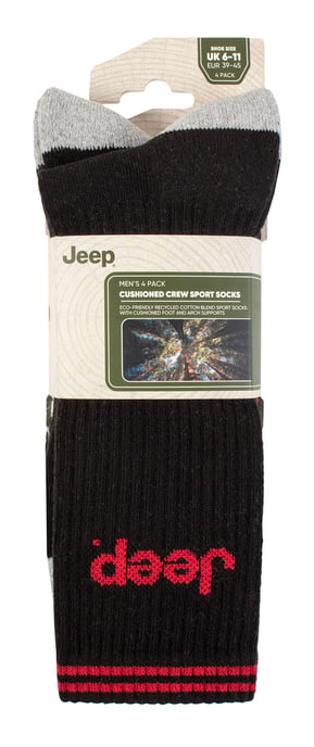 Herren Sport Crew Socken | Jeep | 4er Pack Baumwolle Laufsocken mit verstärkter Ferse und Spitze - Schwarz - Image 2