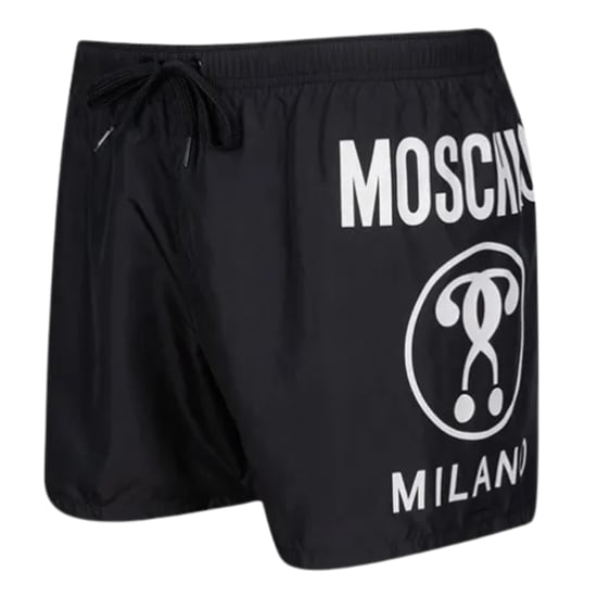 Moschino Large Circular Milano Logo Black Swim Shorts