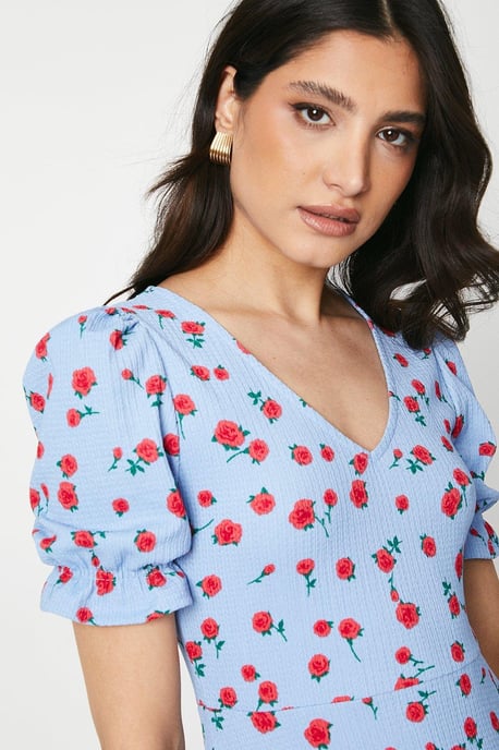 Rose V Neck Short Sleeve Midi Dress - Image 2