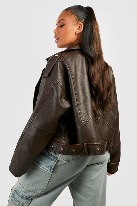 Plus Vintage Faux Leather Crop Biker Jacket - Image 2