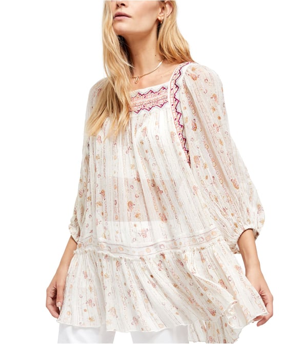 Free People Women's Blouse White Ivory Metallic Tunic
