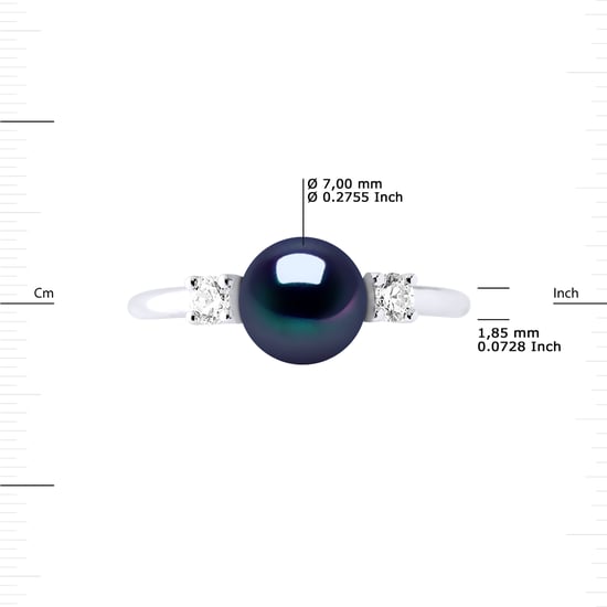Ring Adjustable Freshwater Pearl 7-8mm Black Zirconium oxides and 925