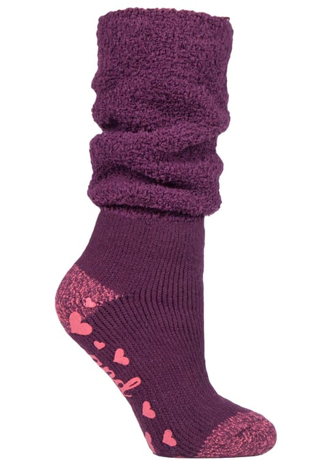 Heat Holders Damen-Thermo-Bettsocken mit Greifern, weich, flauschig, Slouch-Oberteil, rutschfest, Weinrot (Slouch) - Image 1
