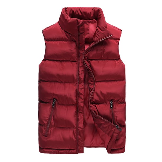 Men's Solid Color Casual Stand Collar Padded Gilets Red