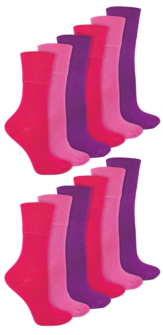 IOMI - 12 Paar Multipack Damen Diabetiker Bambus Socken | Damen Extra breite nahtlose Socken mit nicht elastischen sanften Grip Top - Rosa - Image 1