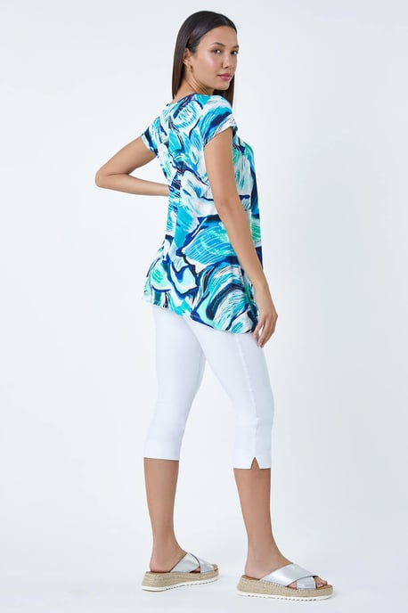 Textured Abstract Stretch Hanky Hem Tunic Top