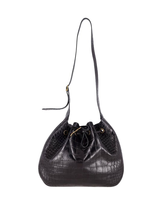 Saint Laurent Medium Paris VII Hobo Tasche mit Krokodilprägung aus schwarzem Leder - Image 6