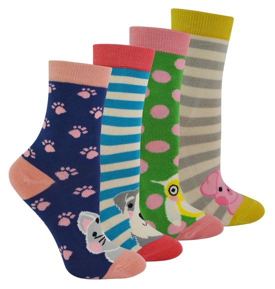 Miss Sparrow - 4 Pack Mädchen Bambus Socken | Kinder Neuheit Tiermuster Socken in einem Geschenkkarton - sortiert - Image 1