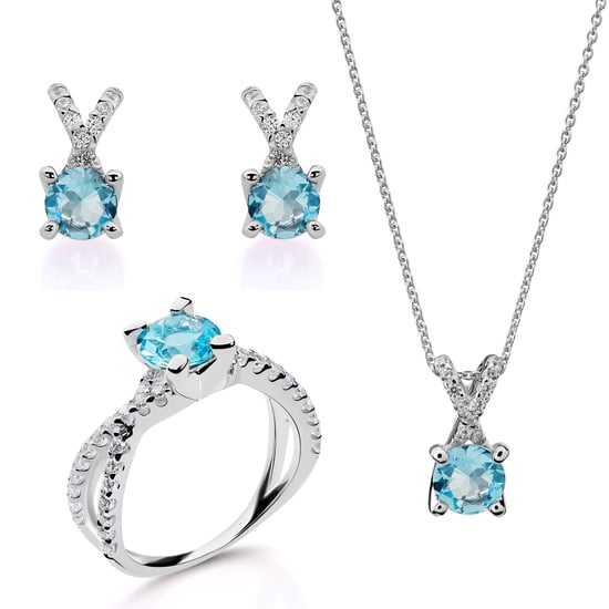 Orphelia 'Maya' Damen 925 Sterling Silber Set: Halskette + Ohrringe + Ring - Silber SET-7478/AQ - Image 1