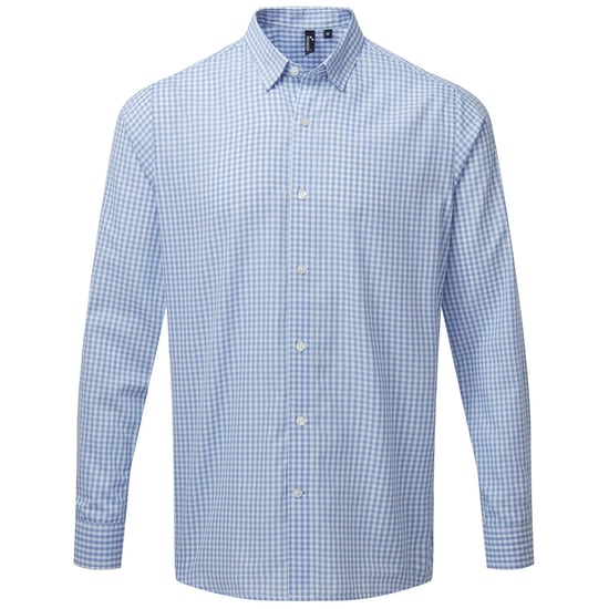 Premier Mens Maxton Checked Long-Sleeved Shirt (Hellblau/Weiß) - Image 1