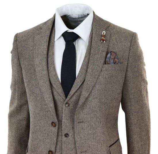 Herren Tweed-Anzug in Eichenbraun, 3 Teile, Vintage Fischgrät, 1920er Jahre Retro Peaky Blinders - Image 3